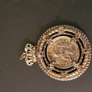 Pendant 4" Marcasite or Rhinestone Faux Coin w/ & Cutout Design